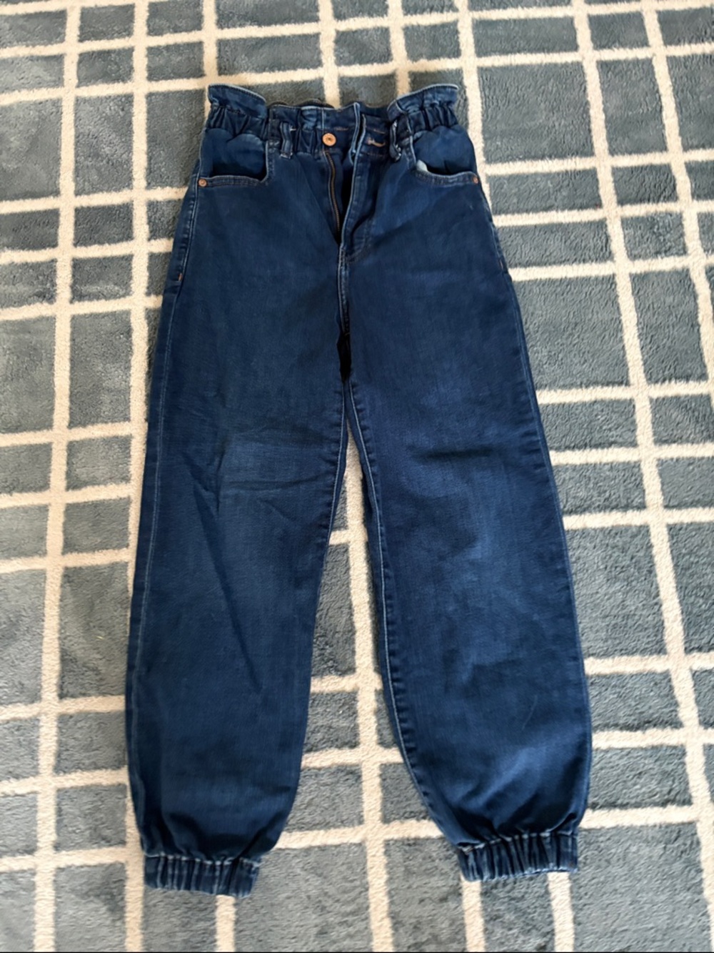 Express Women's Dark Blue Paperbag Waist Boyfriend Jeans
